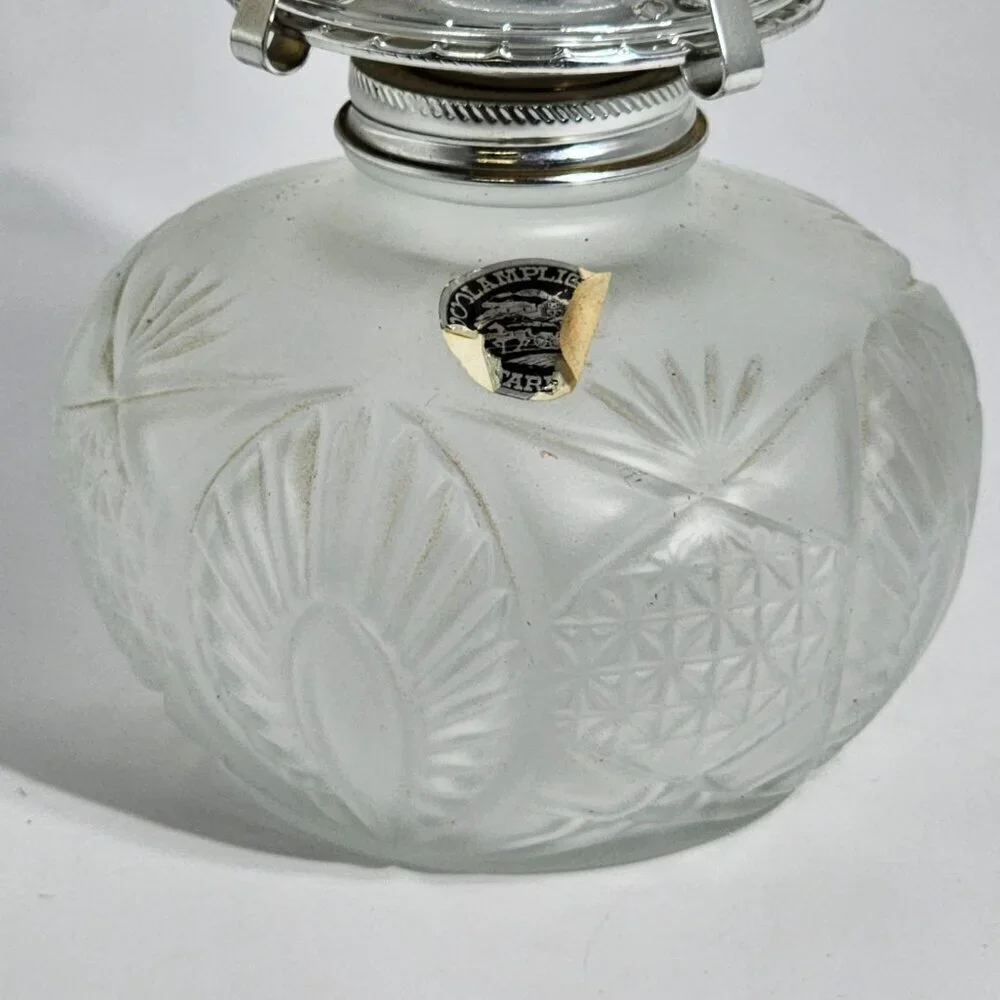 Frosted Glass Lamplight Farms Oil Lamp Embossed Floral Details Clear Chimney VTG
